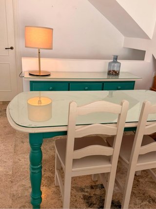 Mesa comedor ovalada vintage + 6 sillas