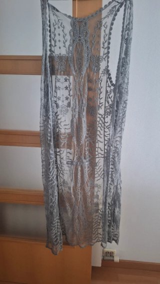 Pareo/Vestido Largo Encaje Gris Talla M