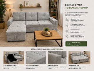 Sofá Cama /Gris con Arcón, NUEVO.