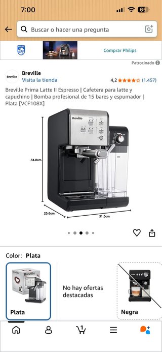 Cafetera Breville Prima Latte II Espresso Plata