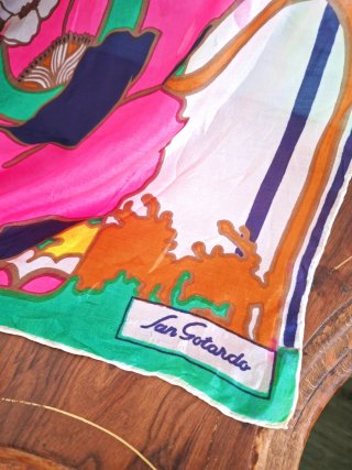 Pañuelo Seda Pura Años 60 Estampado Floral