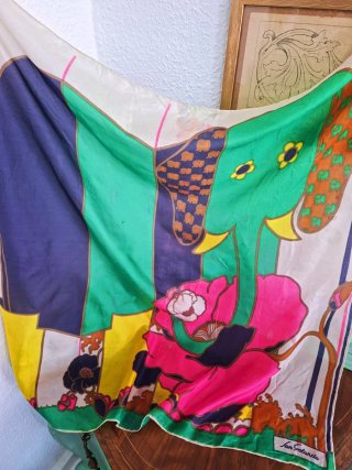 Pañuelo Seda Pura Años 60 Estampado Floral