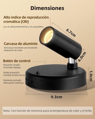 Foco LED Recargable Negro 3000mAh