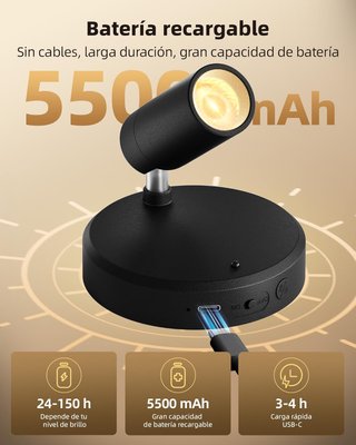 Foco LED Recargable Negro 3000mAh