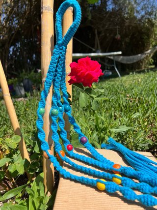 Colgador macetas macramé azul