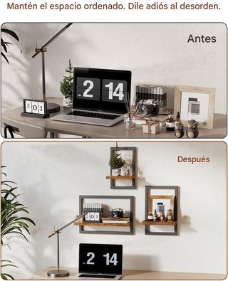 Juego 3 Estantes Flotantes Pared Madera y Metal