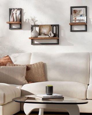 Juego 3 Estantes Flotantes Pared Madera y Metal