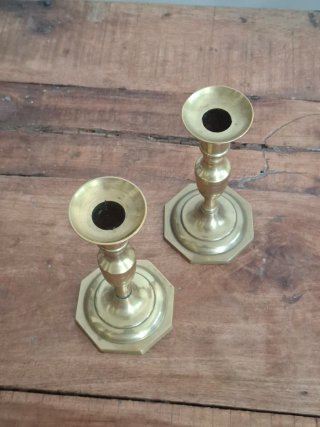 Antigua pareja candeleros bronce dorado siglo XIX