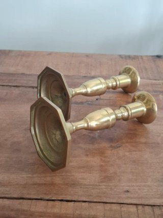 Antigua pareja candeleros bronce dorado siglo XIX