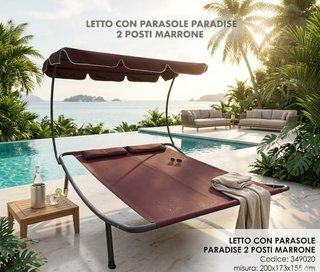 Lettino 2 Posti con Parasole Marrone