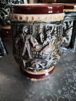 Juego Jarra y 6 Tazas Vintage Cerámica