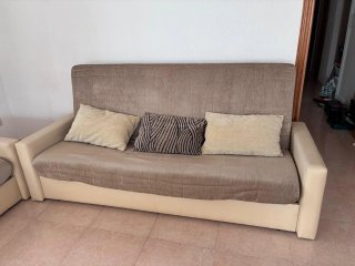 2x Sofá cama beige tela y polipiel 214 cm