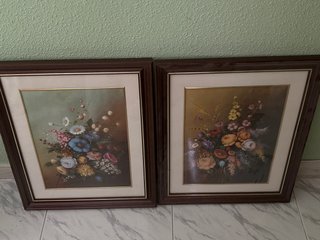 Cuadros de flores con marco de madera