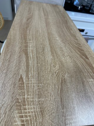 Mesa alta cocina madera y metal blanca
