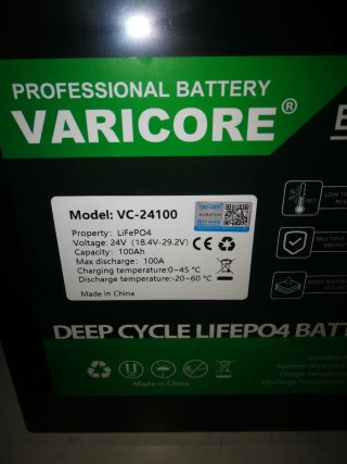 Batería litio Varicore 24v LiFePO4  100Ah