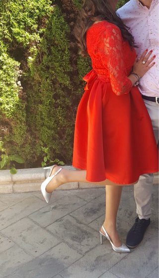 Vestido rojo fiesta encaje y satén