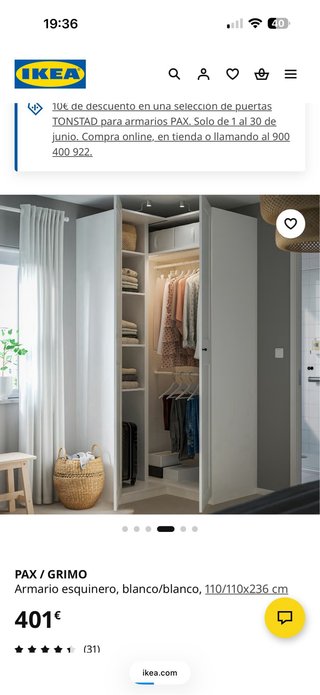 Estructura armario esquinero PAX IKEA blanco