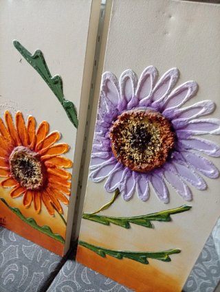 Cuadros decorativos flores 3D naranja y lila