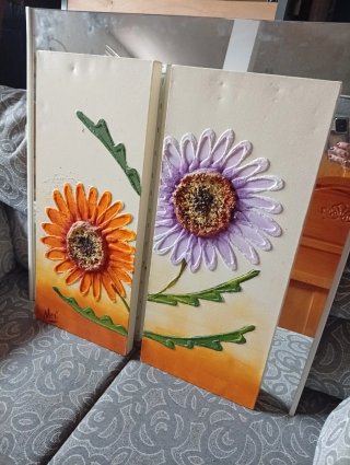 Cuadros decorativos flores 3D naranja y lila