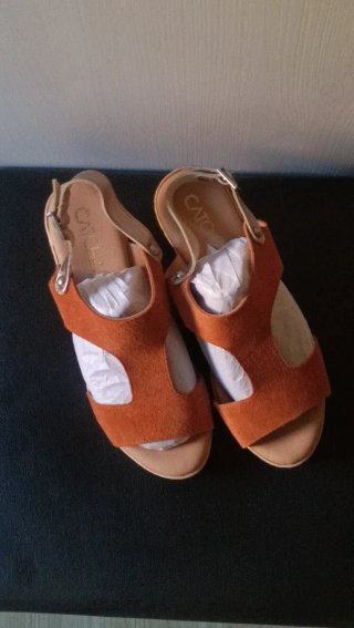 Sandalias cuña naranja/beige T.39 casi nuevas