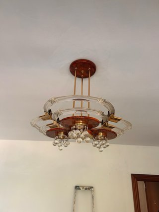 Lámpara de techo vintage madera y cristal