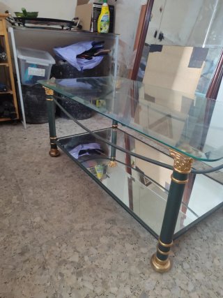 Mesa de centro cristal y metal dorado