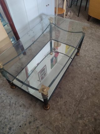 Mesa de centro cristal y metal dorado