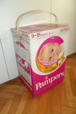 Rara scatola Pampers Maxi 9-18 kg anni '80