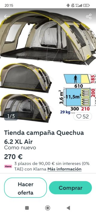 Tienda de campaña 4 personas (1 uso)