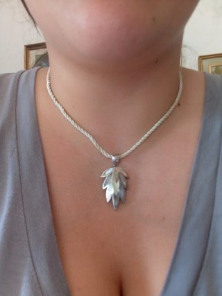 Collana vintage argento 925 foglia madreperla