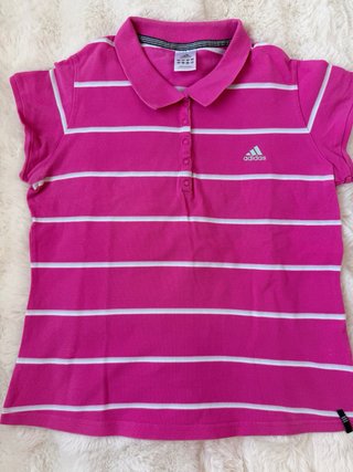 Polo Adidas Rayas Rosas y Blancas