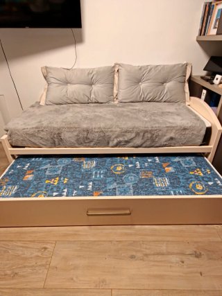 Cama nido beige en madera maciza lacada