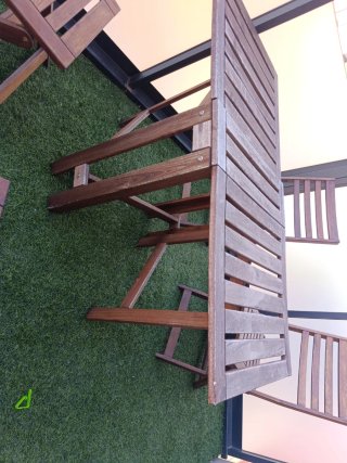Conjunto mesa y sillas madera terraza