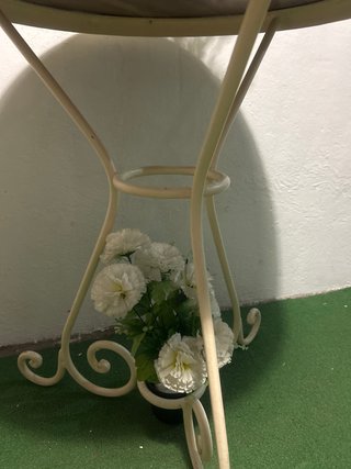 Mesa redonda forja blanca y tablero madera