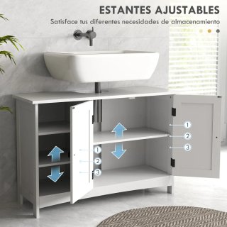 Mueble Bajo Lavabo Blanco con Puertas y Estantes