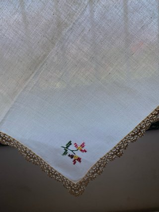 4 Tovaglioli Lino Ricamati Fiori