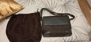 Bolso de mano piel y nylon marrón
