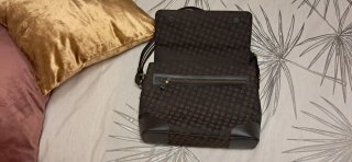 Bolso de mano piel y nylon marrón