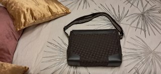 Bolso de mano piel y nylon marrón