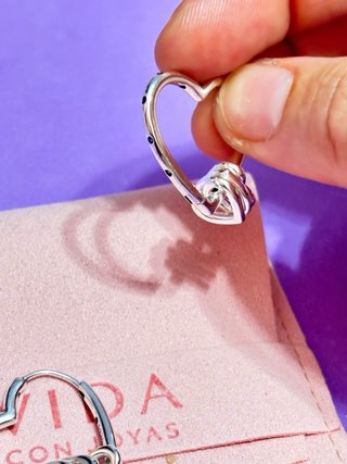 Pendientes Corazón Plata con Circonitas y 3 corazo