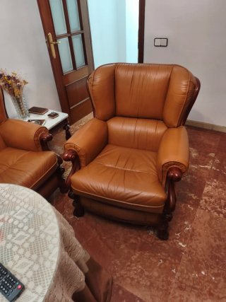 Sofá 3 plazas y 2 sillones piel caoba