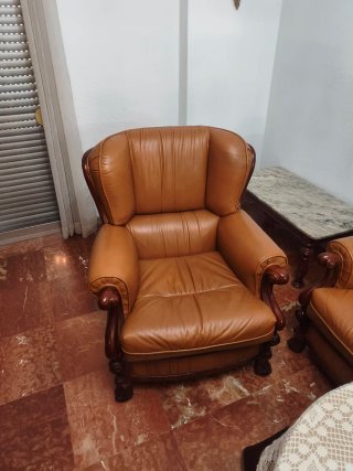 Sofá 3 plazas y 2 sillones piel caoba