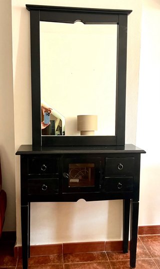 Mueble recibidor con espejo, madera, color negro