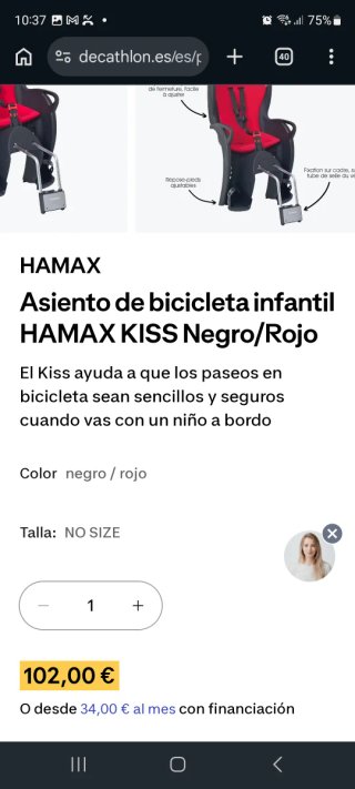 Silla asiento portabebés bici Hamax Smiley