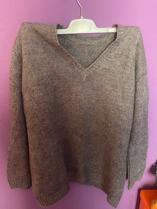 Jersey lana cuello pico gris talla única