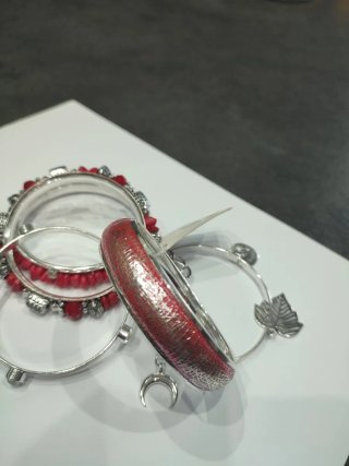 Set bracciali donna rossi e argento