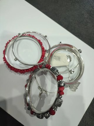 Set bracciali donna rossi e argento