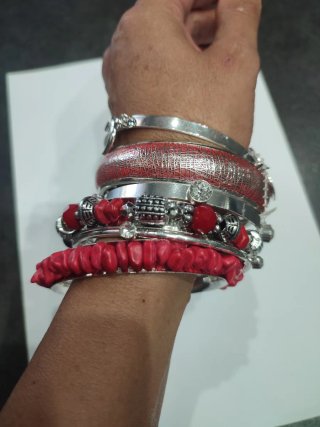 Set bracciali donna rossi e argento