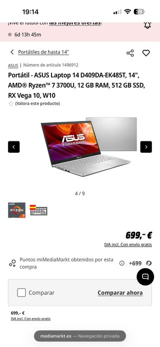 Portátil Asus 14'' Ryzen 7 12GB RAM 500GB SSD 2020