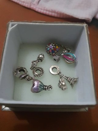 6 Lote Charm Pandora Plata y Multicolor